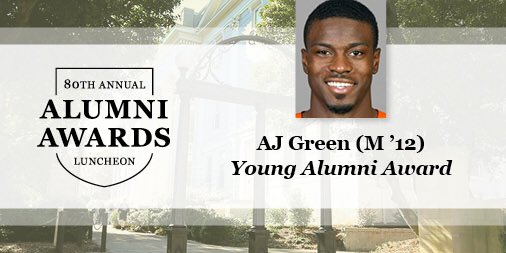 ugaalumniassoc's tweet image. The recipient of the 2017 Young Alumni Award is AJ Green! #UGAHonors