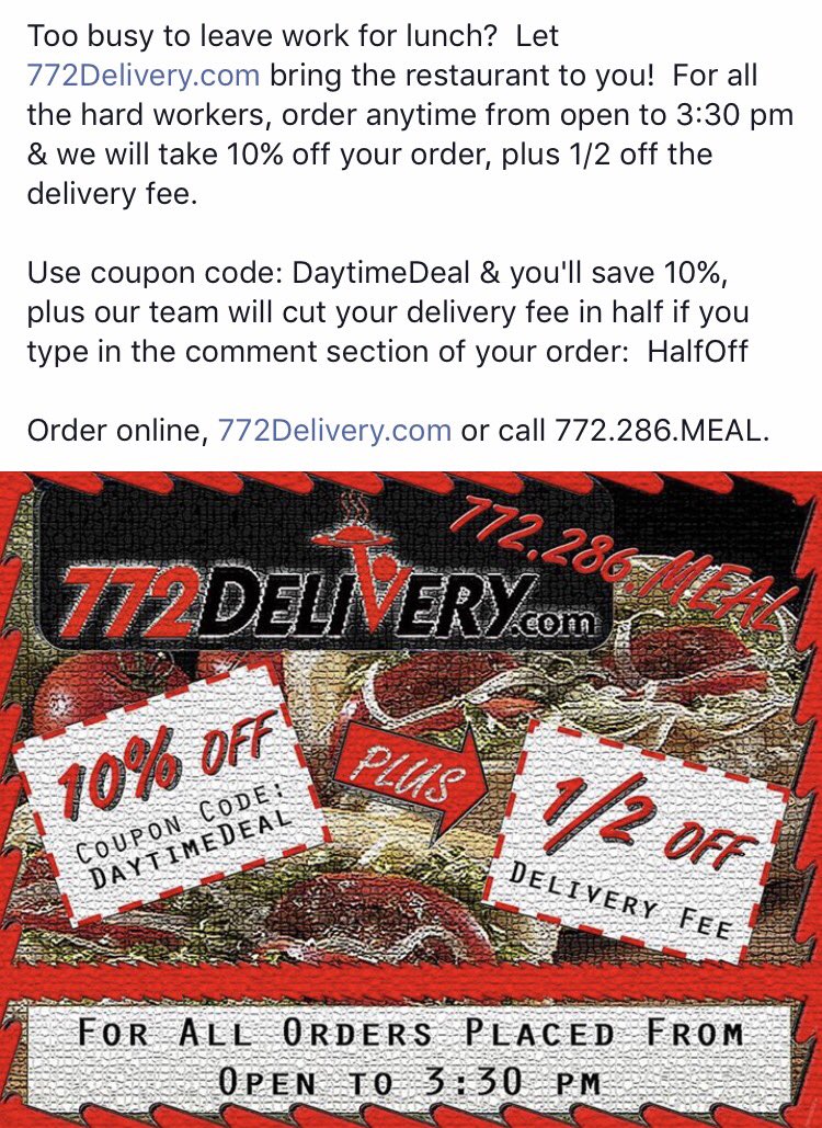 772Delivery's tweet photo. Place your order from https://t.co/AguxdPGEL4 during lunch hours to receive this specials. #772Delivery #martincounty #stluciecounty https://t.co/V838esbQdE