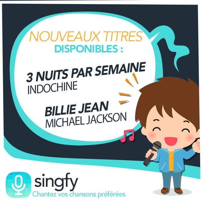 SingfyApp's tweet photo. On est Vendrediiii ! 🎉🎊 Qui dit Vendredi dit nouveaux titres sur ton application Karaoké #Singfy !! 😍🎤Télécharge l'appli est enjooooy ! https://t.co/g9YvYaMxSq