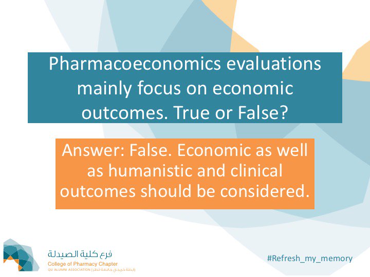 CPhAlumni's tweet photo. Pharmacoeconomics Evaluations.
#RefreshMyMemory
#CPHAlumni https://t.co/e59TGKH7Ro