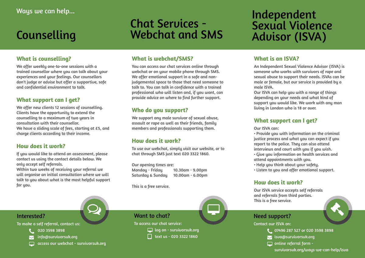 Know you are not alone. Plenty of resources available on the "Ways We Can Help" section on our website survivorsuk.org/ways-we-can-he…