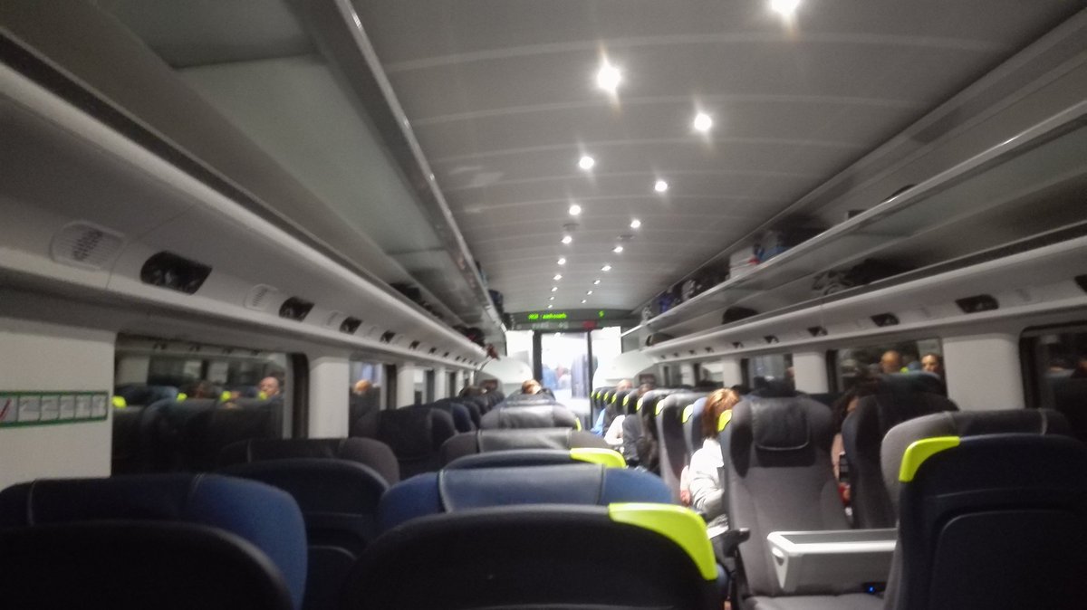 wickedgeekie's tweet photo. OMG @Eurostar fixed the lighting onboard #shittrain #ES320!!!
After 18 months, brain drilling bright neon strips over the windows are OFF! https://t.co/Dqp5D9tmnz