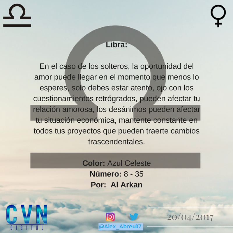 Alex_Abreu07's tweet photo. #Libra #Aire #AlArkan #Astrología #AstologíaCVN #Horoscopo

@cvndigital 

#BuenViernes https://t.co/OUXnZSWrCr