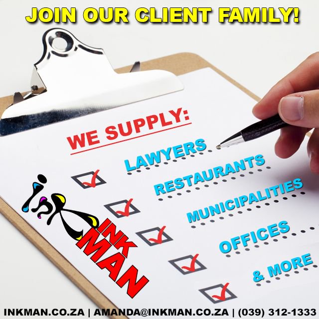 INKmanKZN's tweet photo. Join our #clientfamily to start #saving your #business #money! More info here https://t.co/vDJzp0Sbgz #KZNsouthcoast #inkandtoner #printer https://t.co/2glTkbCFuq
