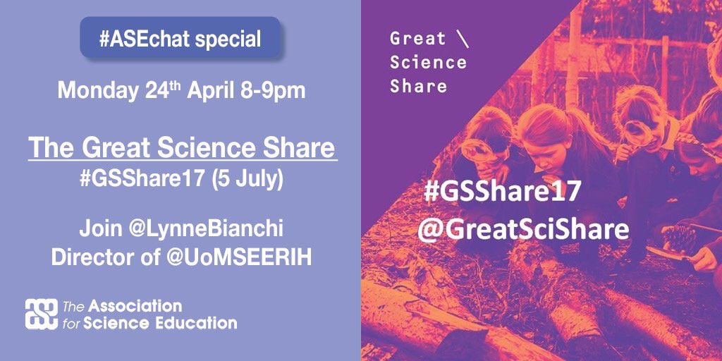 LynneBianchi's tweet photo. Join in the @GreatSciShare #GSShare17! Find out more with @theASE and from https://t.co/WQGARf80Tu @BusOfSci2017 #ScienceX @msimanchester https://t.co/6ok4KExHVG