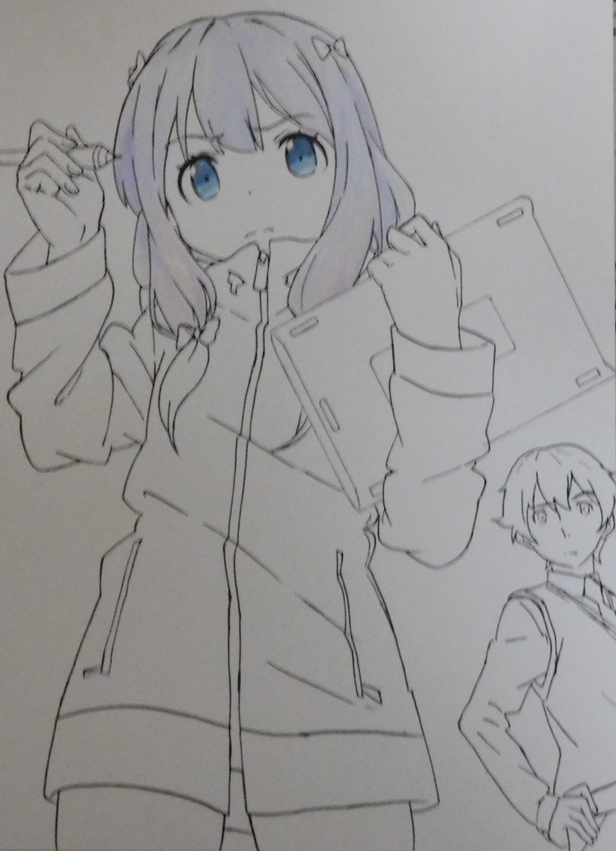 お絵描き練習中こーすけ 本日から来週用の模写動画の撮影を開始しました ダクソ模写に比べるとだいぶリラックスして描いています٩ W و 模写 エロマンガ先生