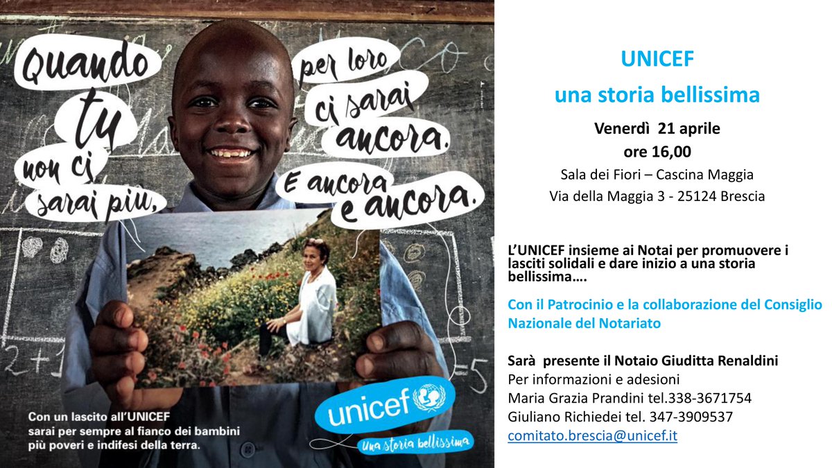 ilnotariato's tweet image. Questo pomeriggio a #Brescia con @UNICEF_Italia per spiegare i #lasciti testamentari ai cittadini goo.gl/fGWLZL
