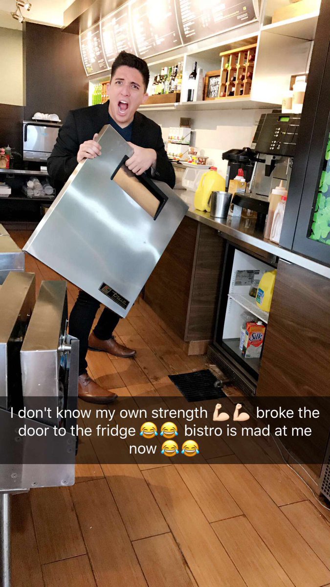 lees1331's tweet photo. Lol guess I don't know my own strength 😂😂 I opened the door to the fridge at work and bam it broke off!! 😂😂😂 #imnotpayingforit #notmyfault https://t.co/kE09vgp4lR