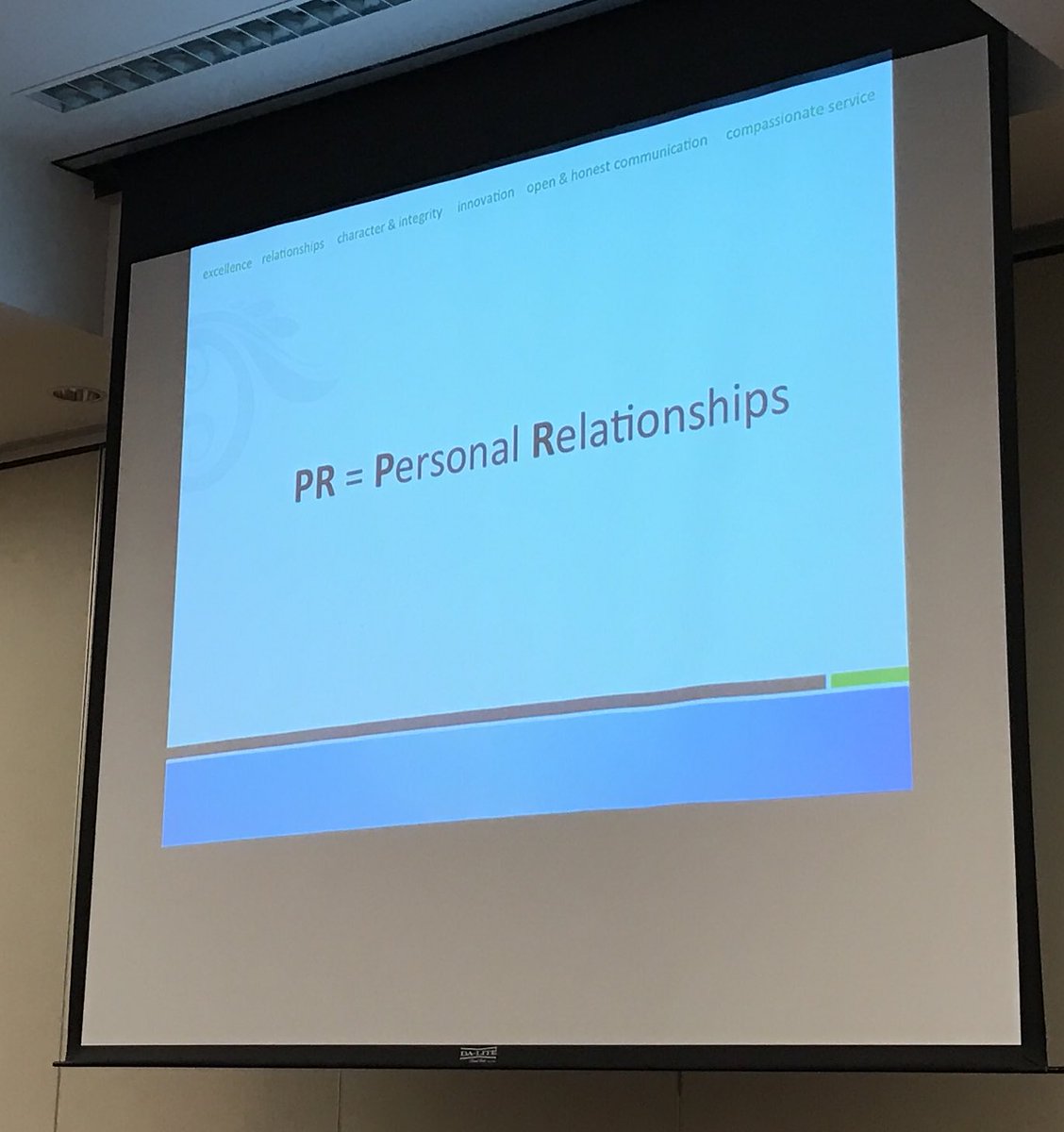 cateked's tweet photo. PR = personal relationships. - @JulieThannum @INSPRABoard #ADayinSchoolPR https://t.co/iFGTimZLJI