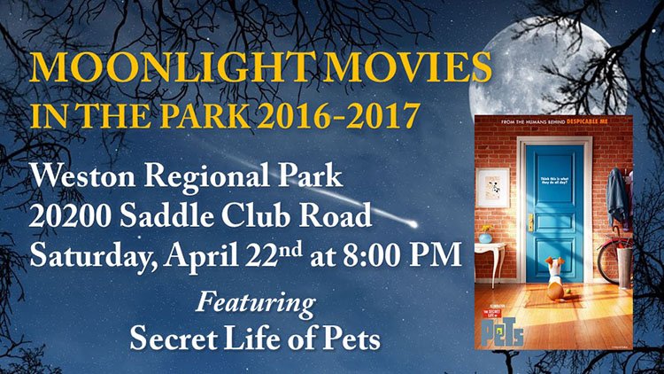 CityofWeston's tweet photo. FREE Movie in the Park on Sat April 22nd @CityofWeston !  Movie starts at 8PM.  Bring your lawn chairs and enjoy a movie on us... https://t.co/wCbgzjheYz