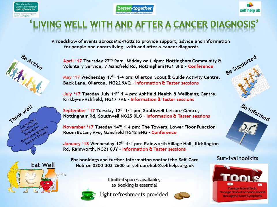 SelfCareHub's tweet photo. We're co-facilitating this roadshow of Health &amp; Well-being events as part of @bettermidnotts  Cancer Programme @SelfHelpTeam @mac_eastmids https://t.co/VGF7g7DpUi