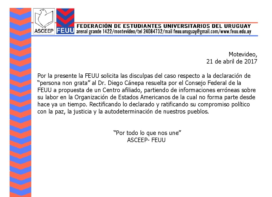 asceepfeuu's tweet photo. Por la presente la FEUU solicita las disculpas del caso respecto a la declaración de “persona non grata” al Dr. Diego Cánepa. https://t.co/0eZnM1MsUy