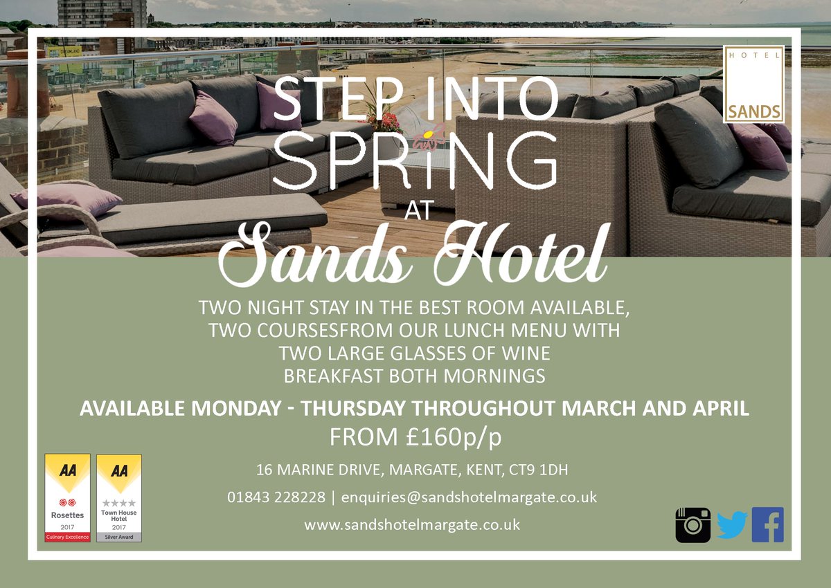 SandsHotelMarga's tweet photo. We have just a short time left of our 'spring special' offer!
If you fancy a last minute stay with us, now is your time to book!
#stay #dine https://t.co/1ddwibAIgx