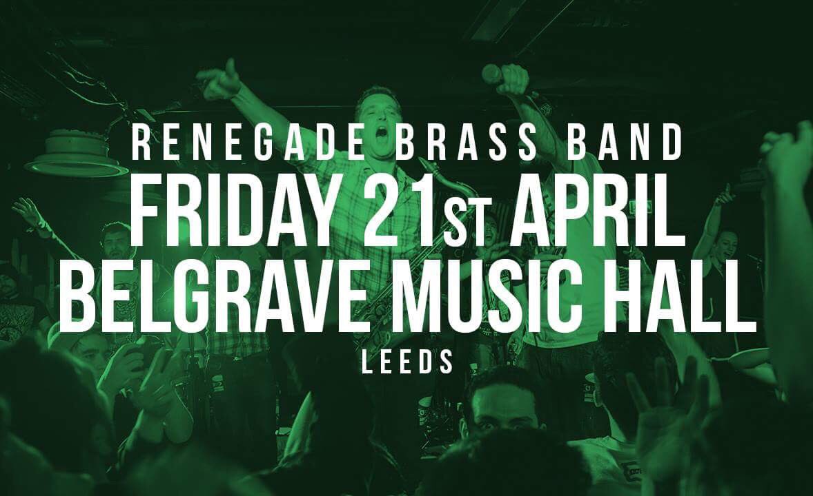 AndyHmusic's tweet photo. Leeds tonight @Belgrave_Leeds with @renegadebrass , still a few tickets £8 from Jumbo Records, Crash Records @djlubi https://t.co/Bl0weJlGQm