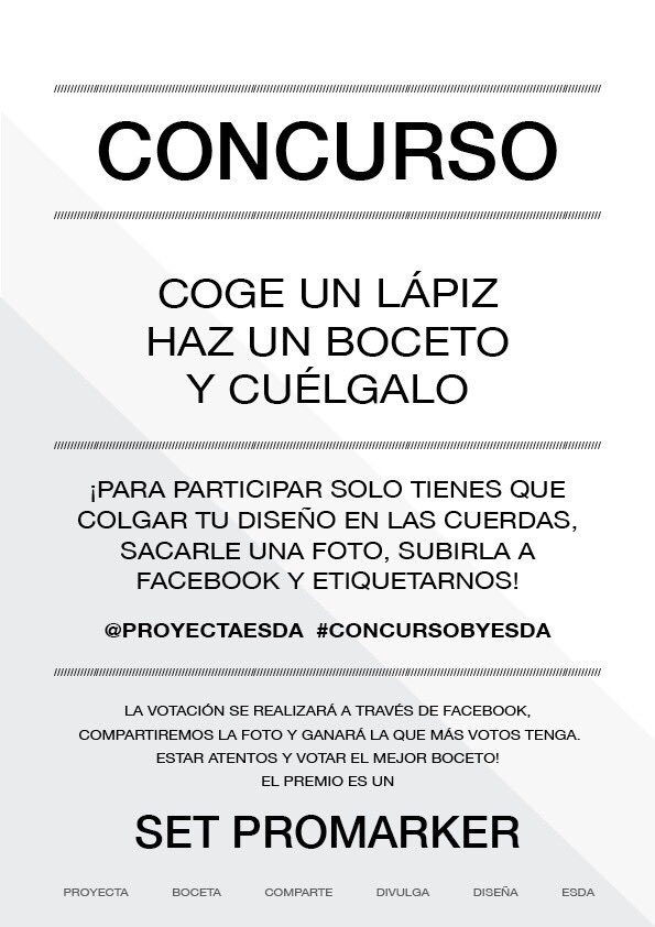proyectaesda's tweet photo. ¡TENEMOS CONCURSO! Coge un lápiz, haz un boceto y cuélgalo #4dias #ProyectaESDA #zaragoza #design #jornadas #esda #promarkers #concurso https://t.co/Z1k3F7M1bs