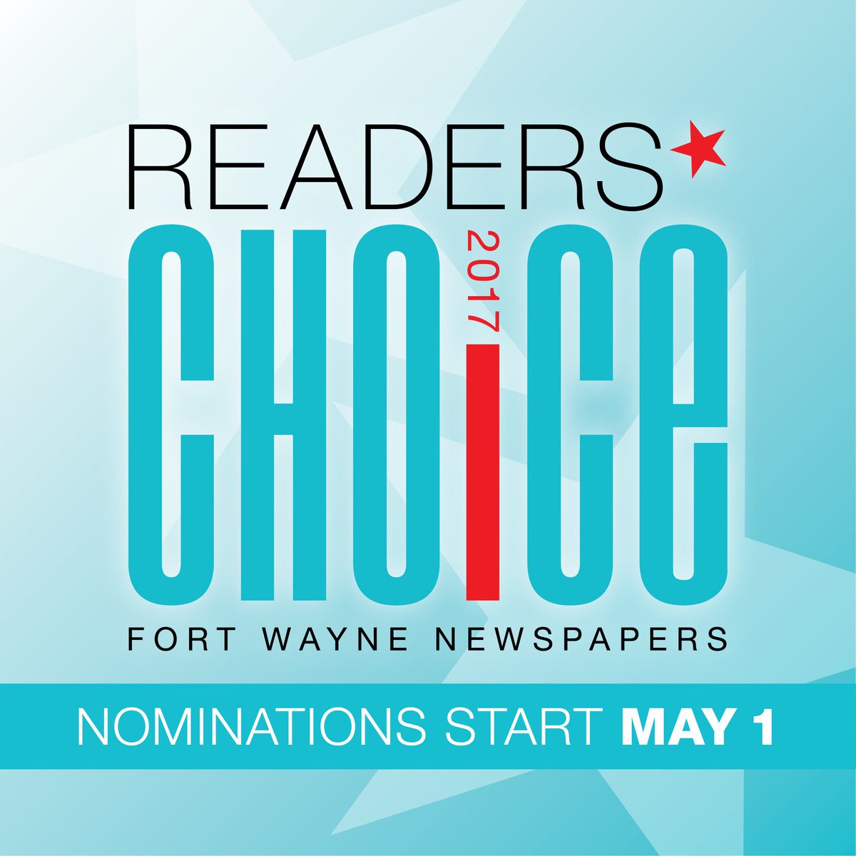 FortWayne_com's tweet photo. Coming soon! The nomination period for 2017 Fort Wayne Newspapers Readers Choice starts on May 1. ⭐️🏆⭐️ #FWNReadersChoice2017 https://t.co/RGWFxOjFRw