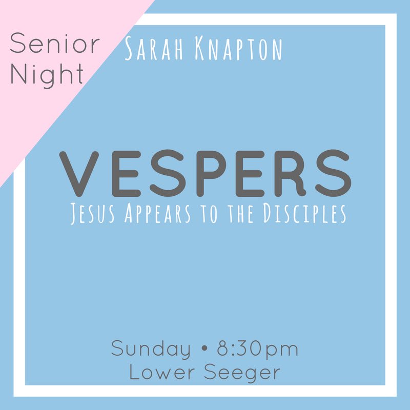 MilliganVespers's tweet photo. Calling all seniors! Come out to the #LastVespers so we can pray over you before graduation!
#SeniorSermons #TheBookOfJohn https://t.co/iBOreRzPC1