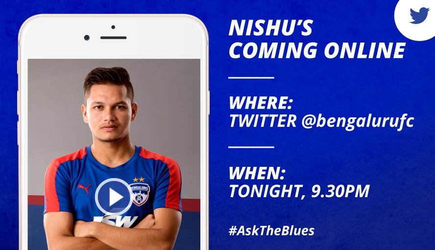 bengalurufc's tweet photo. .@nishukumar22 will be on in 30 minutes for the #FanPressCon ahead of the game against @dskshivajians. Send your questions with #AskTheBlues https://t.co/DeLMzmIjYm