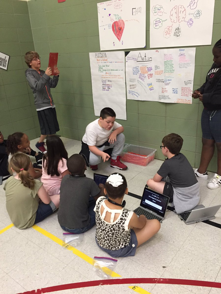 b_lewisBCPS's tweet photo. 5th graders sharing their research about Autism with younger students #lightupLES @LoganElementary https://t.co/Qc0GGakiA1