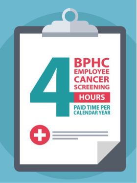 HealthyBoston's tweet photo. All BPHC employees receive 4hrs of paid time for cancer screening. Thriving workplaces lead to thriving communities #NMHM17 #Bridge2Health https://t.co/xoqW1TQLFw