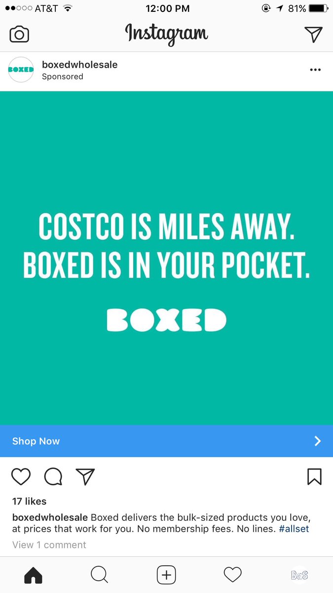 Love this ad execution from <a href="/BoxedWholesale/">Boxed</a>. Simple, straight to the point. Caught my attention for sure.