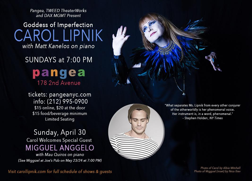 TwoSheps's tweet photo. Don't miss @MigguelAnggelo and @CarolLipnik at @pangeanyc on 4/30! More info at https://t.co/W0140uZOel (flyer by @daxmgmt) #migguelanggelo https://t.co/BVsRHnjzCk