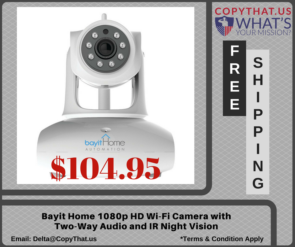 Copy_That_US's tweet photo. #Bayit Home 1080p HD Wi-Fi Camera with Two-Way Audio and IR Night Vision. #HDCamera #NightVisionCamera #freeshipping https://t.co/hiWOqVr7iJ https://t.co/YWh8Vj7PaB