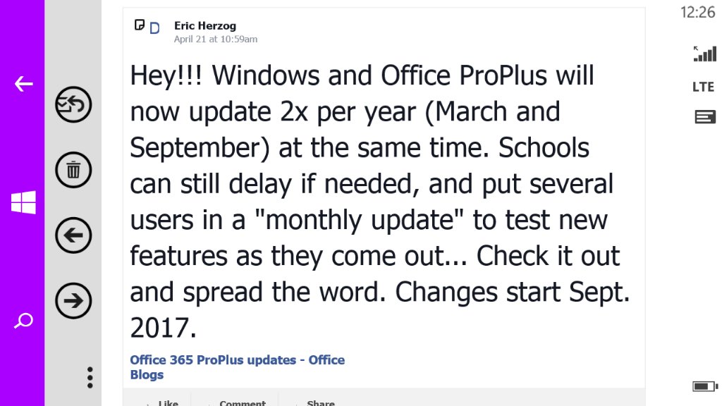 Never fall behind in Microsoft <a href="/Windows/">Windows</a> &amp; <a href="/Office/">Microsoft Office</a> versions or updates: blogs.office.com/2017/04/20/off… #NCCEChat #MIEExpert
