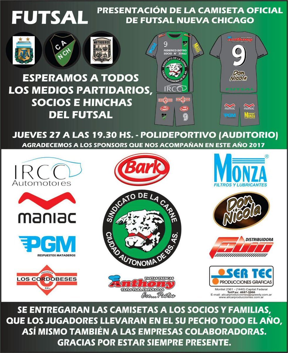 #Futsal
El día 27 de Abril se realizará, en el Polideportivo, la presentación de la camiseta oficial de Futsal.
Los esperamos a todos.