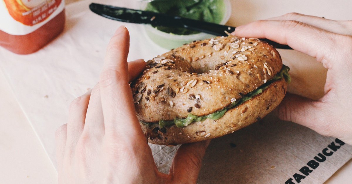 Starbucks's tweet photo. Finding the best first bite. #SproutedGrainVeganBagel https://t.co/jpsuu4DuDe