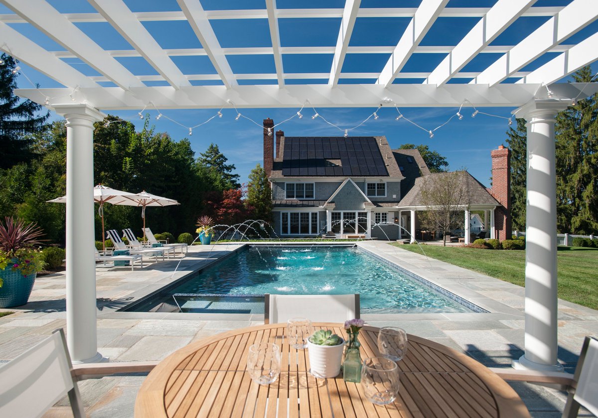 PohligBuilders's tweet photo. Pohlig recently won the local HBA Synergy Award for this beautiful pool house! A view looking out from the pergola.  #Philly https://t.co/wf6mWt4W1W
