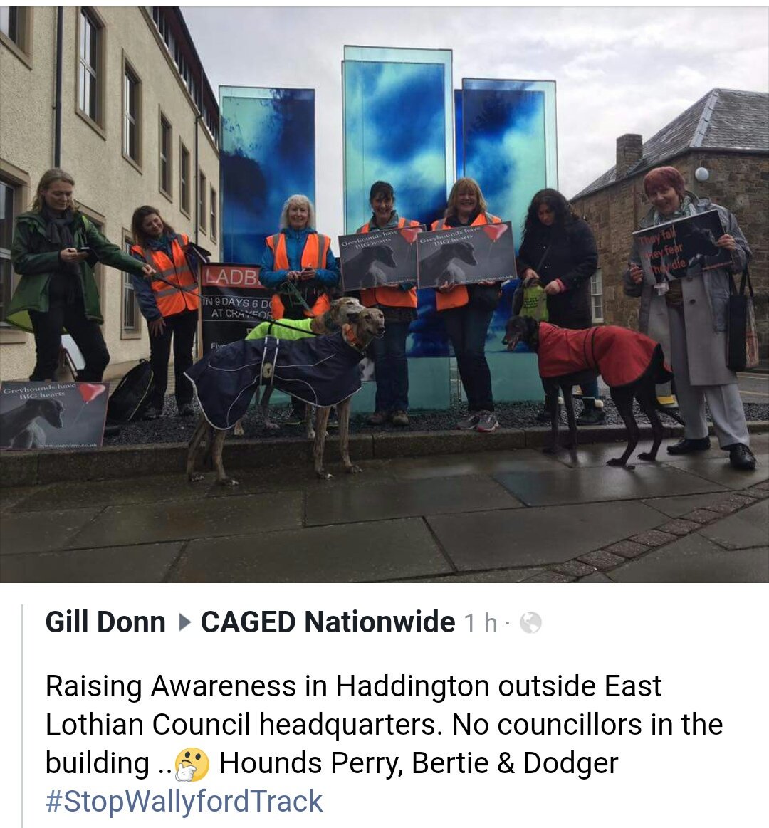 #StopWallyfordTrack
Activists in front of #EastLothianCouncil to protest 🆚the plan of building 🆕#GreyhoundStadium
 m.facebook.com/photo.php?fbid…