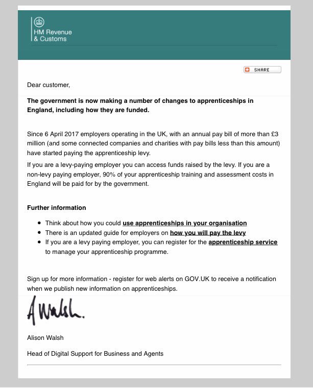 NickLinford's tweet image. I&apos;m imaging conversation @HMRCgovuk. &quot;When shall we email businesses to tell them about the @Apprenticeships levy?&quot;

&quot;After 6pm on a Friday&quot;