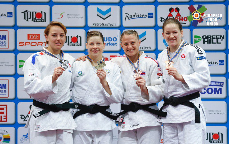 For_Schlesinger's tweet photo. #JudoWarsaw2017 Podium -63 kg
TRSTENJAK Tina
PINOT Margaux
SCHLESINGER Alice
UNTERWURZACHER Kathrin
@europeanjudo (by C. Ferreira) https://t.co/r26Ti1OpSS