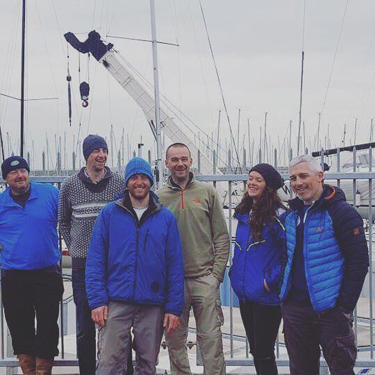 Sail4CF's tweet photo. Merry crew of #Jedi team #Sail4CF reached #DunLaoghaire this AM well done Dave,Louis, Jonathan,Sophie,Paddy &amp; Mossie, and Eva💜#ReturntheJedi https://t.co/68bOdCGJYb