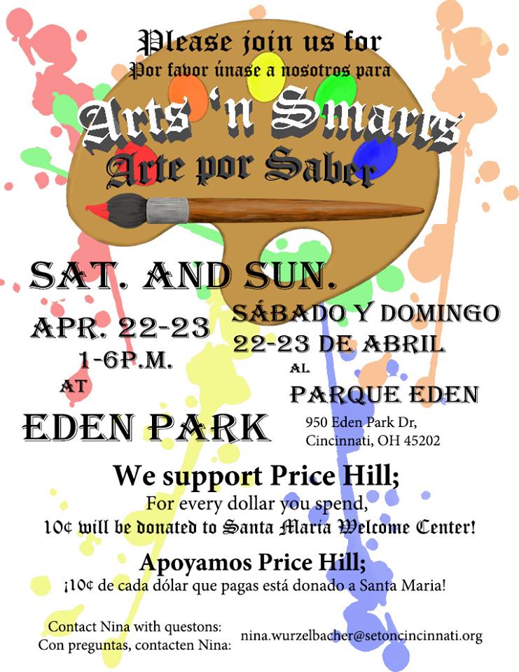 Happening this weekend... the Arts 'N Smarts Multicultural Art Fair at Eden Park to support Price Hill!