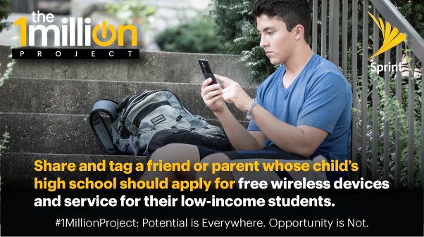 SprintWareham's tweet photo. Help @Sprint #1MillionProject find local high schools w/ low-income students who need FREE devices &amp; service. Visit our store to learn more. https://t.co/TUzrHzZu0g