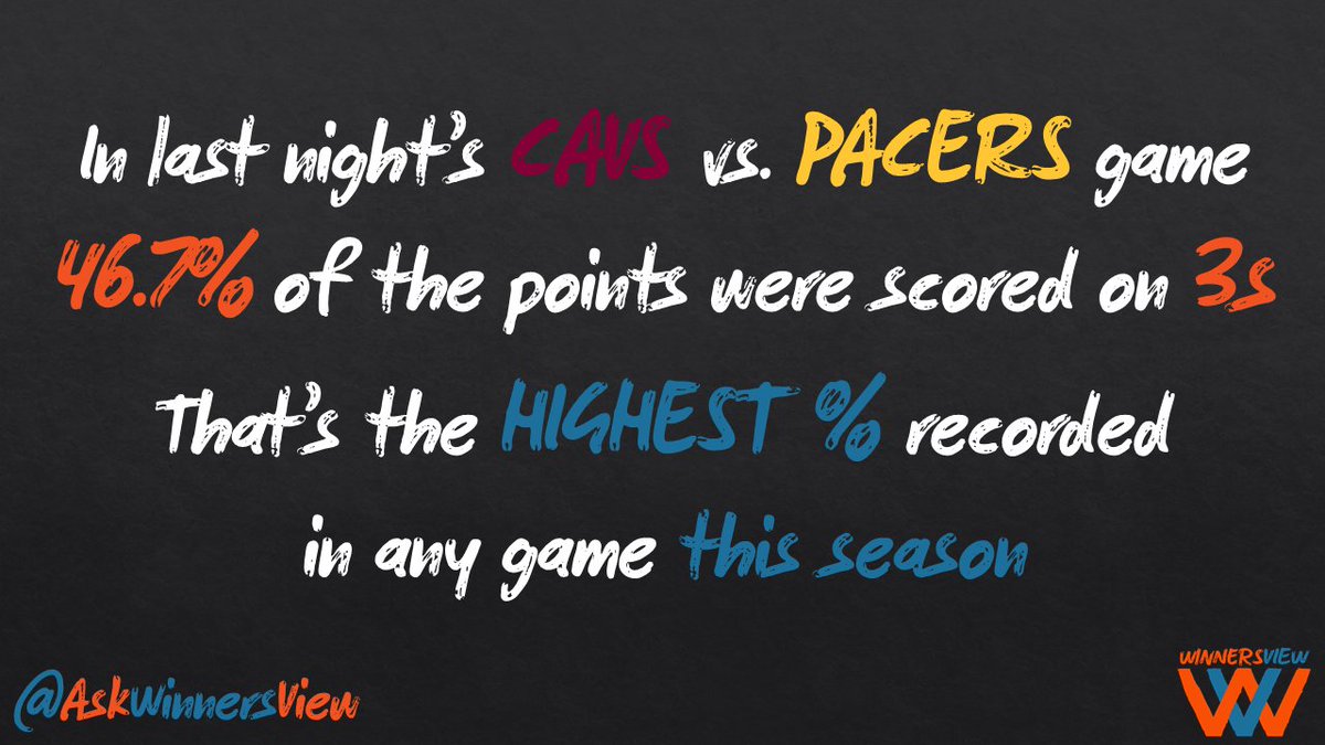 AskWinnersView's tweet photo. The Cavs and Pacers were all about the 3 last night ๐๐๐ #WinnersViewFactoid
#NBA #NBAPlayoffs #CavsPacers #GOPACERS #DefendTheLand https://t.co/eA62Qr87iN