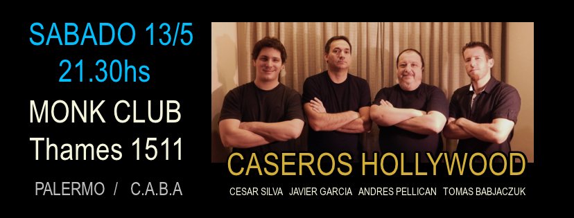 13/5 Caseros Hollywood en #palermo 
Cesar Silva (gtr) <a href="/matevoodoo/">Javier García</a> (gtr) @andrespellican (bass) #TomasBabjaczuk (dr)
#RT <a href="/1000WattsMusica/">1000 Watts Musica</a>