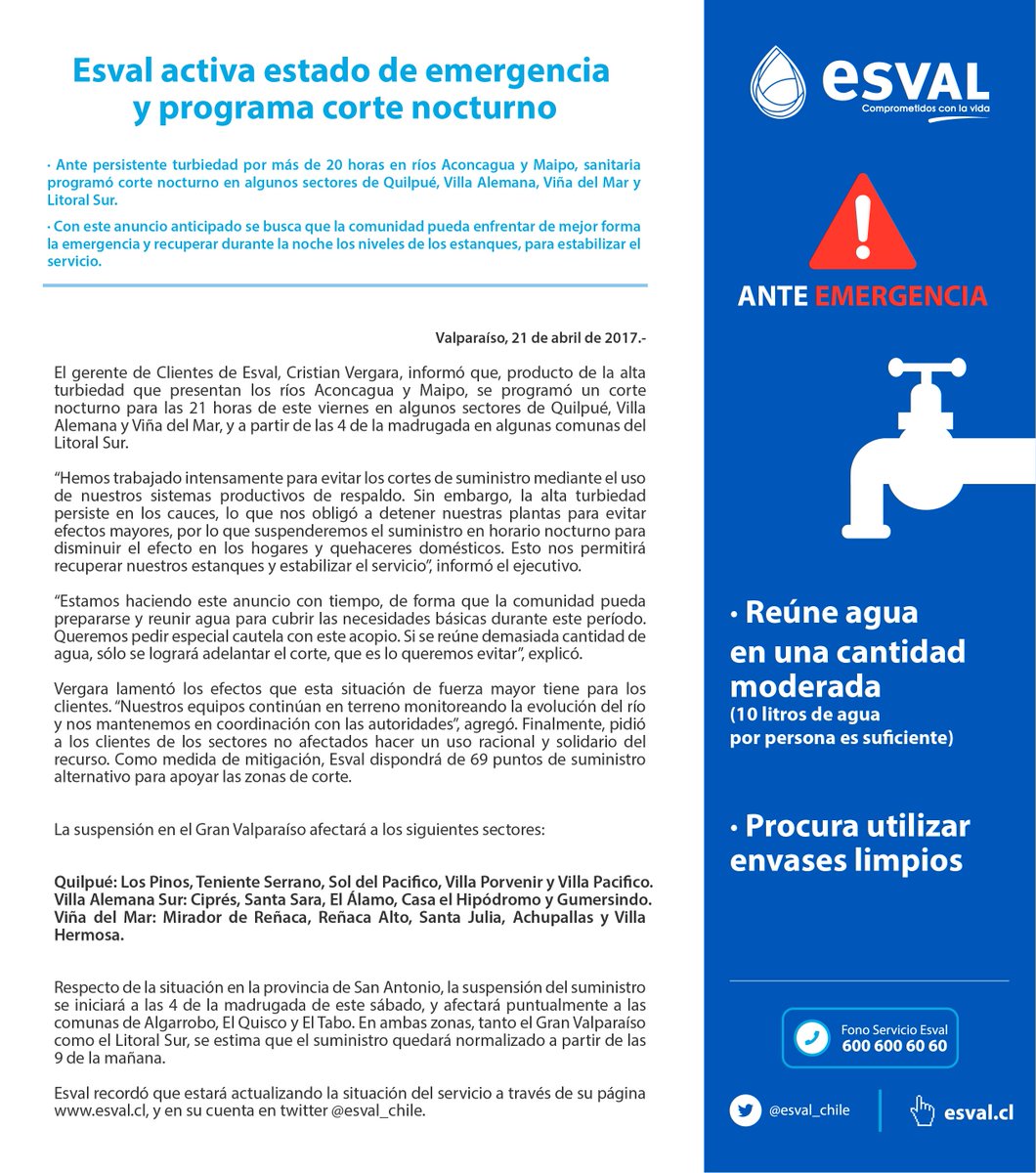 Monad_Event's tweet image. ⚠️Esval programa corte nocturno ante estado de emergencia, en algunos sectores del Gran Valparaíso y Litoral Sur, Favor RT