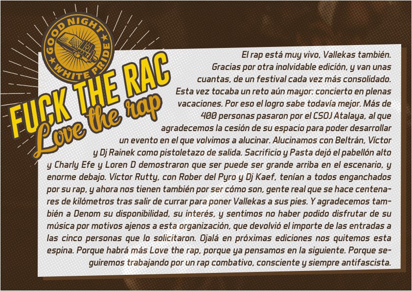 LoveRapFest's tweet photo. No podemos decir otra cosa que gracias. Otro año mas de #fucktherac #lovetherap https://t.co/KwINvepntP