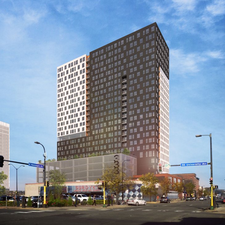 MSPBJnews's tweet photo. Mortenson joins Northeast Minneapolis boom with 26-story apartment tower proposal, @mspbjHalter reporting: https://t.co/DmRx4E2LVJ 🔒 https://t.co/pSjLXAYOBp