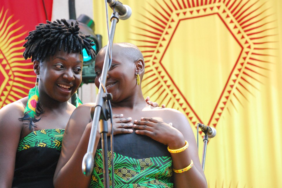 CurateZim's tweet photo. .@tarironegitare and Fatima Katiji @Edithweutonga's younger sister #HIFA2014 https://t.co/pbXxsSCW65