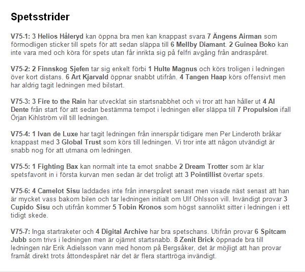 Spetsstrider till V75, från Guiden Express.