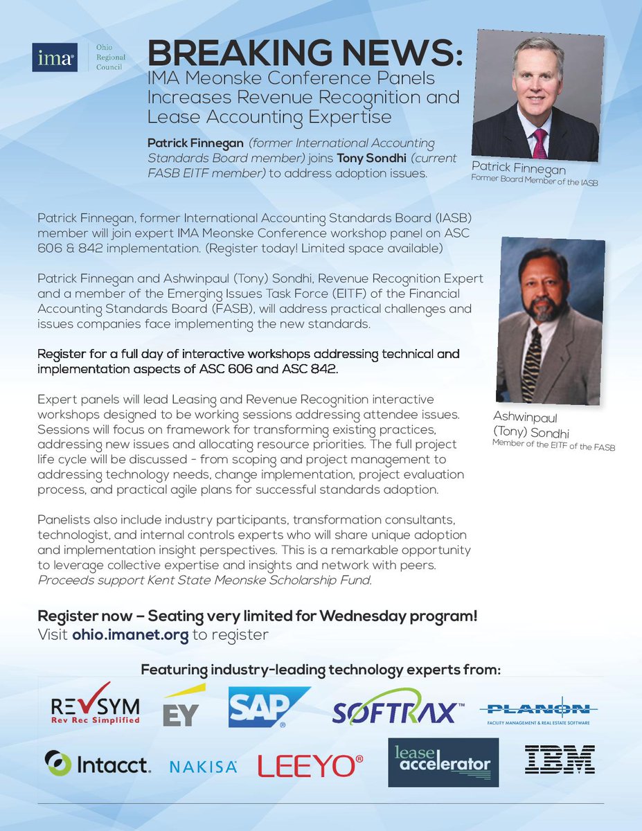 revsyminc's tweet photo. RevSym will be participating as one of the panel expert at IMA Meonske Conference workshop panel on ASC 606 implementation. https://t.co/SbsgIlkJ0g