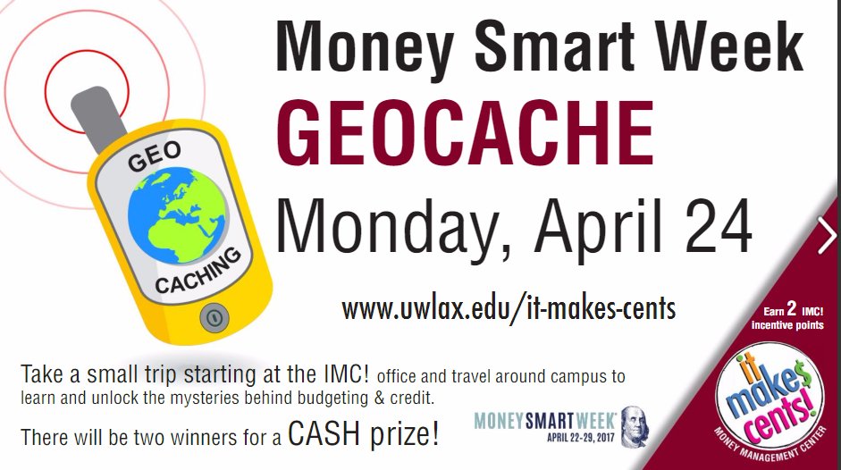 UWLResLife's tweet photo. Plan to Geocache on Monday! CASH PRIZE to the top 2 winners https://t.co/HrUnUOOzw5