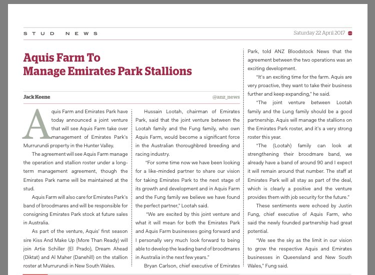 AquisFarm's tweet photo. In case you've missed one the biggest news stories of the week......to book your mare/s into the 11 stallions - contact sales@aquisfarm.com https://t.co/UHu1IJT7G3