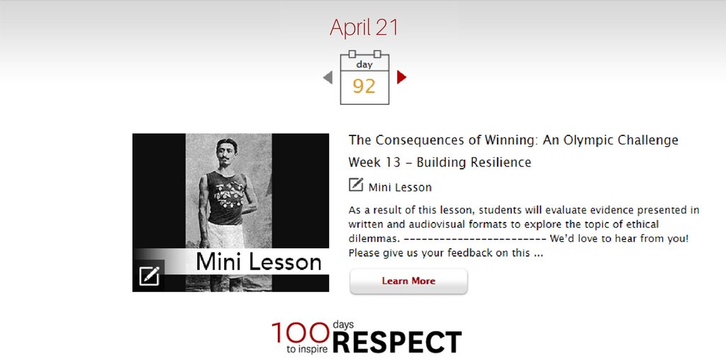 USCShoahFdn's tweet photo. Day 92 of #100Days4Respect Encourage students to engage in an Olympic challenge to learn the consequence of winning https://t.co/hW7rI4Tyu0 https://t.co/e6DfdLYJ1c