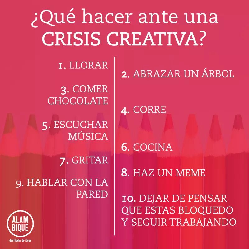 AlambiqueMx's tweet photo. Y tú, ¿qué haces ante una crisis creativa?
#creatividad #destilandoIdeas https://t.co/pzpDlReRBz