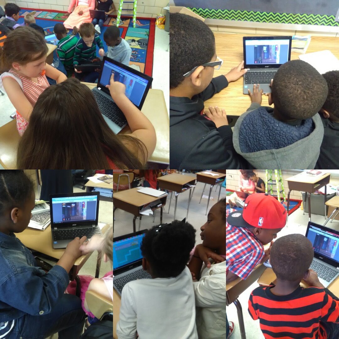 halliesmills's tweet image. Teaching our 1st grade friends to code!  @SalProudPeacock #CelebrateMarvin #ritenourexcellence